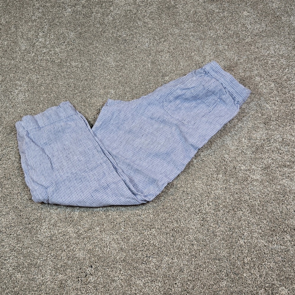 Talbots 10 Petite Stripe Linen Cotton Wide‎ Leg Pant Drawstring Pull On Resort